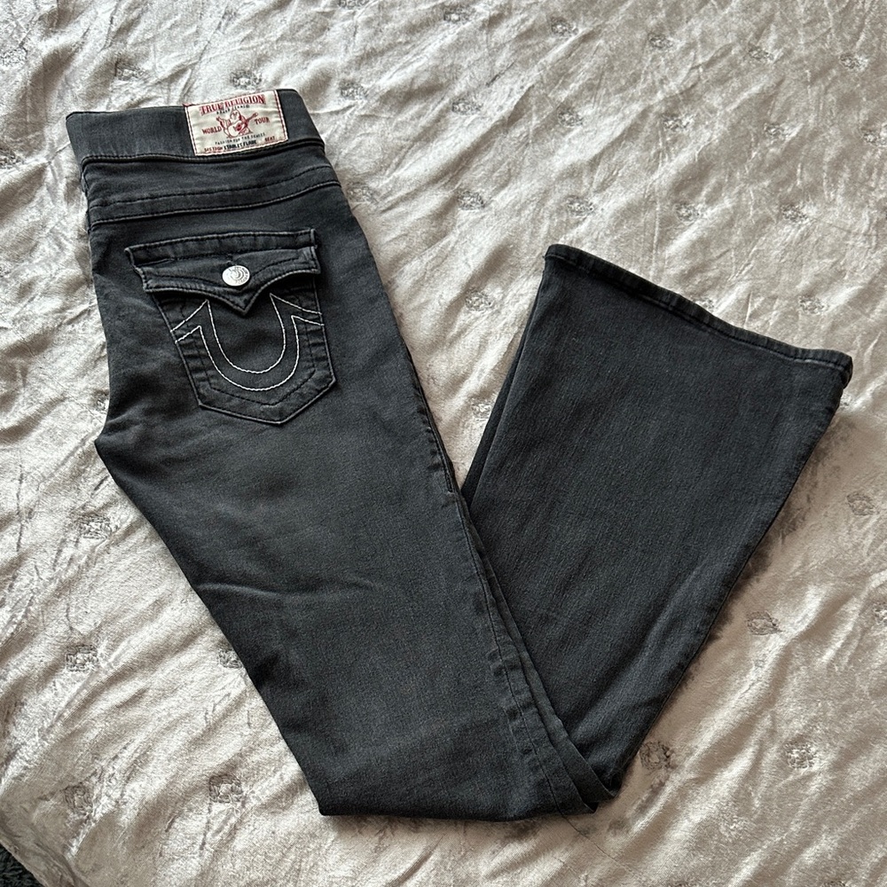 True Religion Charcoal Bell Bottom Jeans